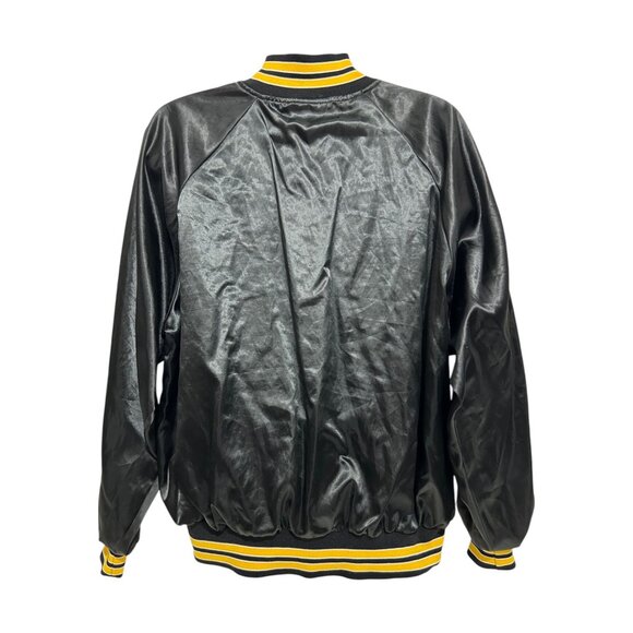 Hartwell Sports CAT Mens XL Black Satin Bomber Jacket Workwear Yellow Stripes - Picture 12 of 15